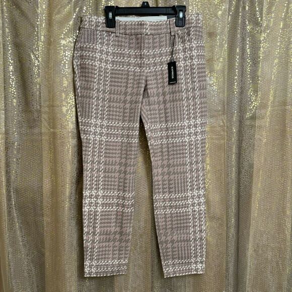 Express Pants - Express Tan Ivory Houndstooth Mid Rise Skinny Office Pants 6 Short NWT